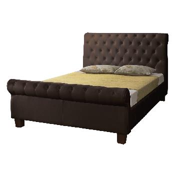 Brown Lourosa Faux Leather Button Bed Double