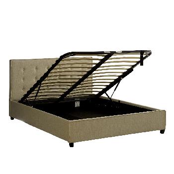 Button Ottoman Stone Fabric Bed - King