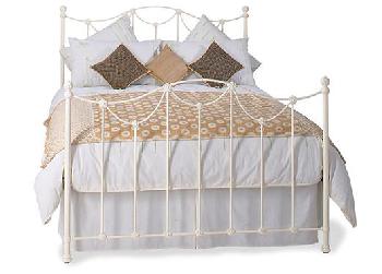 Carie Glossy Ivory Metal Bed Frame - 5'0 King