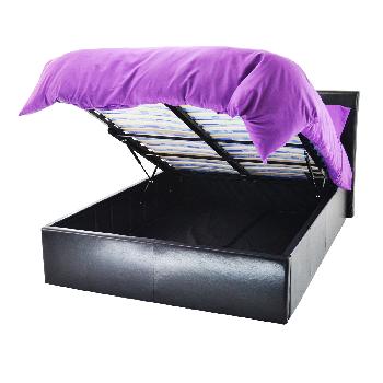 Chameleon Faux Leather Ottoman Bed Black Double