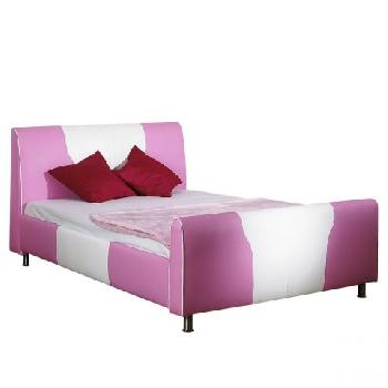 Cheeky Leather Bed Frame Double Pink White Stripe