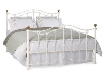 Clarina Glossy Ivory Metal Bed Frame - 4'6 Double