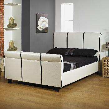 Classic Leather Bed Frame Small Double Tan with Black Stripes