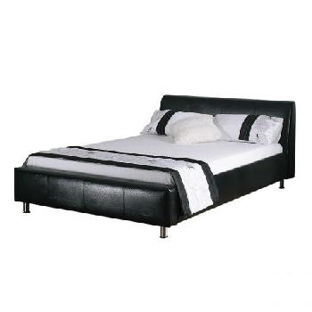 Coal Leather Low Bed Frame Double Black