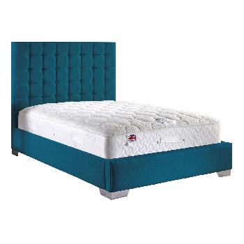 Coppella Fabric Divan Bed and Mattress Set Teal Chenille Fabric Double 4ft 6