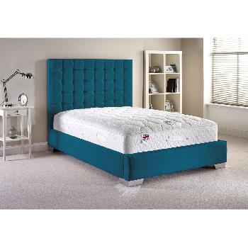 Coppella Fabric Divan Bed and Mattress Set Teal Chenille Fabric Small Double 4ft