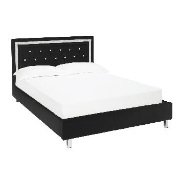 Crystalle Faux Leather Bed - Black - Double