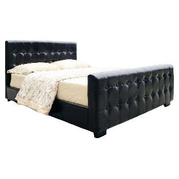 Dakar Faux Leather Button Bed Frame Superking Brown