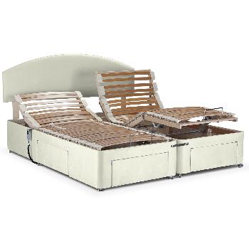 Deep Adjustable Bed Base Only - Small Single - Beige Faux Suede - Foot and Side Drawer