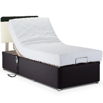 Deep Adjustable Bed with Latex Mattress - Faux Leather - Double - With Massage Unit - Cream Faux Leather - 2 Drawers (Right)