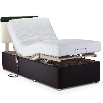 Deep Adjustable Bed with Memory Comfort Mattress - Faux Leather - Small Single - Without Massage Unit - Chocolate Faux Leather - None