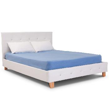 Diamante Faux Leather Bed Frame in White Double White