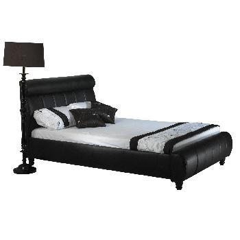 Diamond Real Leather Low Foot End Bed Frame in Black Double