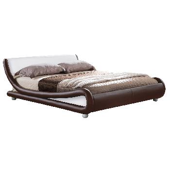 Faux Leather Black and Brown Curved Bed Frame King