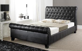 Faux Leather Button Bed, Double, Faux Leather - Black