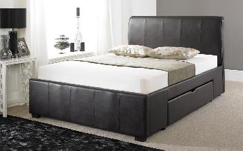 Faux Leather Drawer Bed Frame, Double, Faux Leather - Brown