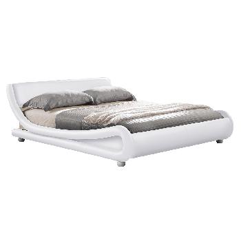 Faux Leather White Curved Bed Frame Double