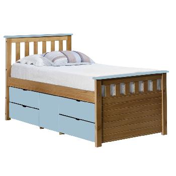 Ferrara Long Single Captains Storage Bed Antique with Baby Blue