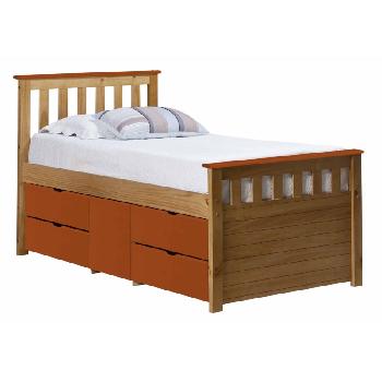 Ferrara Long Single Captains Storage Bed Antique with Orange