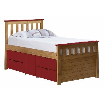 Ferrara Long Single Captains Storage Bed Antique with Red