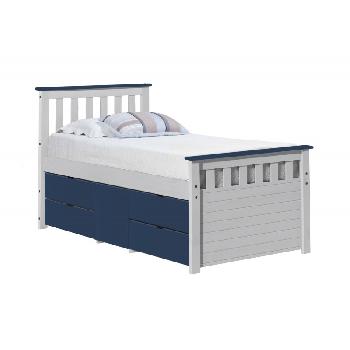 Ferrara Long Single Captains Storage Bed White with Blue