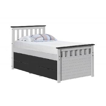 Ferrara Long Single Captains Storage Bed White with Graphite