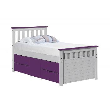 Ferrara Long Single Captains Storage Bed White with Lilac