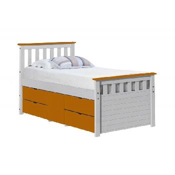 Ferrara Long Single Captains Storage Bed White with Orange