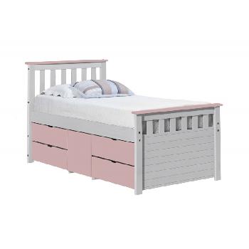 Ferrara Long Single Captains Storage Bed White with Pink