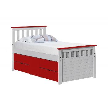 Ferrara Long Single Captains Storage Bed White with Red
