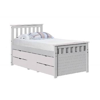 Ferrara Long Single Captains Storage Bed White with White