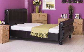 GFW Chicago Brown Faux Leather Sleigh Bed, King Size