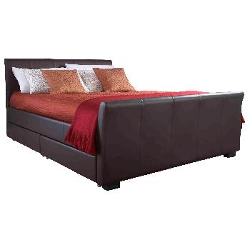 GFW Hannover Faux Leather Bed Frame in Brown Double 4 Drawers