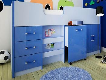 GFW Ottawa - 2-Tone Blue - Mid Sleeper (Inc. Workstation) 3' Single 2 Tone Blue Cabin Bed