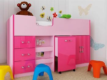 GFW Ottawa - 2-Tone Pink - Mid Sleeper (Inc. Workstation) 3' Single 2 Tone Pink Cabin Bed