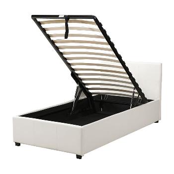 Classic Faux Leather Side Lift Single Ottoman Storage Beds in White Home Source