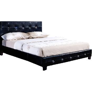 Giomani Dawson Faux Leather Diamante Bed Frame in Black - Double