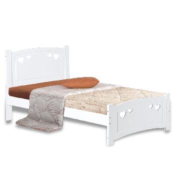 Heart White Wooden Bed Frame Single