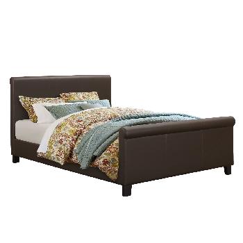 Hudson Faux Leather Bed Frame - Brown - Small Double