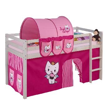 Idense Nelle Whitewash Midsleeper - Angel Cat - With curtains and slats - Continental Single