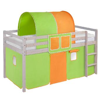 Idense Nelle Whitewash Midsleeper - Green and Orange - With curtains and slats - Continental Single