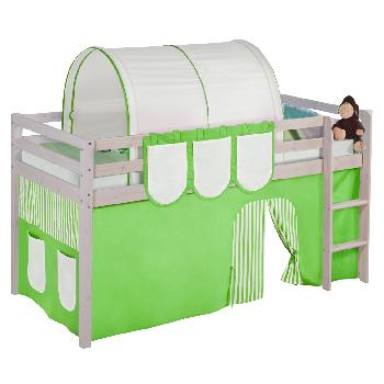 Idense Nelle Whitewash Midsleeper - Green - With curtains and slats - Continental Single