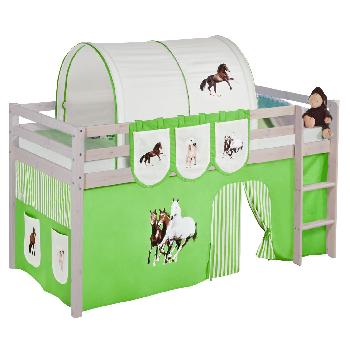 Idense Nelle Whitewash Midsleeper - Horses Green - With curtains and slats - Continental Single
