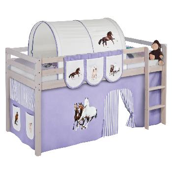Idense Nelle Whitewash Midsleeper - Horses Lilac - With curtains and slats - Continental Single