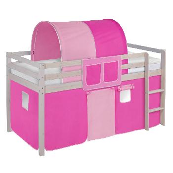 Idense Nelle Whitewash Midsleeper - Pink - With curtains and slats - Continental Single