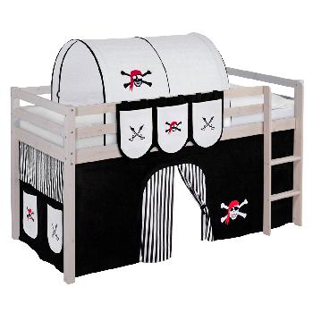 Idense Nelle Whitewash Midsleeper - Pirate Black - With curtains and slats - Continental Single