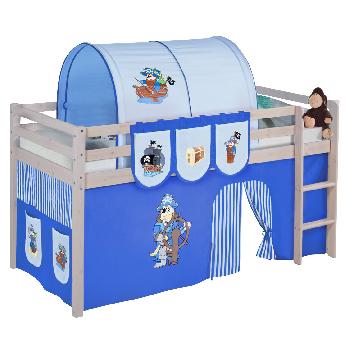 Idense Nelle Whitewash Midsleeper - Pirate Blue - With curtains and slats - Continental Single