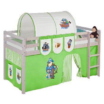 Idense Nelle Whitewash Midsleeper - Pirate Green - With curtains and slats - Continental Single