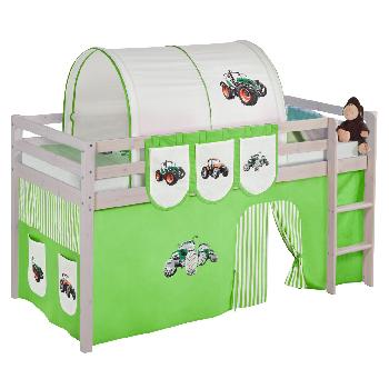 Idense Nelle Whitewash Midsleeper - Tractor Green - With curtains and slats - Continental Single
