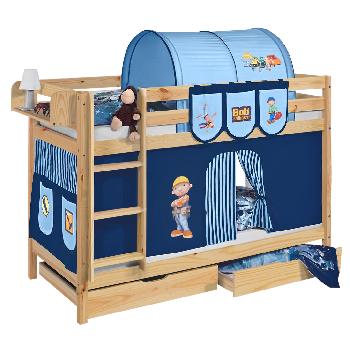 Idense Pine Wooden Jelle Bunk Bed - Bob the Builder - With curtain and slats - Continental Single